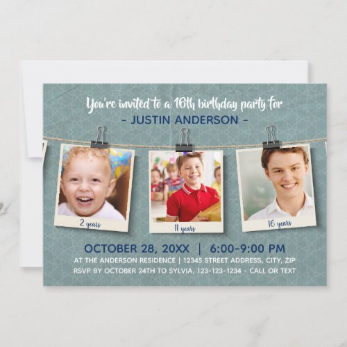 Three Photos on Twine - Birthday Party Invitation