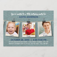 Three Photos on Twine - Birthday Party Invitation
