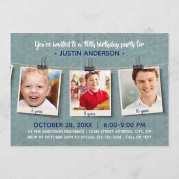 Three Photos On Twine - Birthday Party Invitation by Midesigns55555 at Zazzle
