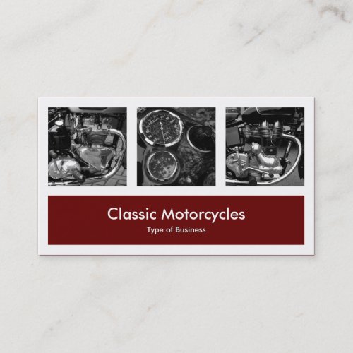 Three Photos Plus One - Dark Maroon Business Card Templates