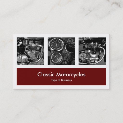 Customizable Three Photos Plus One - Dark Maroon Business Card Templates