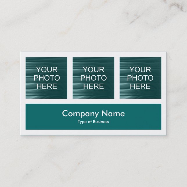 Three Photos Plus One - Moss Green Business Card (Front)