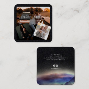 Three Photos Premium Black and White Signature Square Business Card