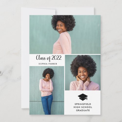 Three Photos  Simple and Modern 2022 Graduation Invitation