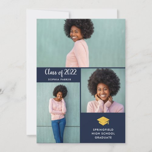 Three Photos  Simple and Modern 2022 Graduation Invitation