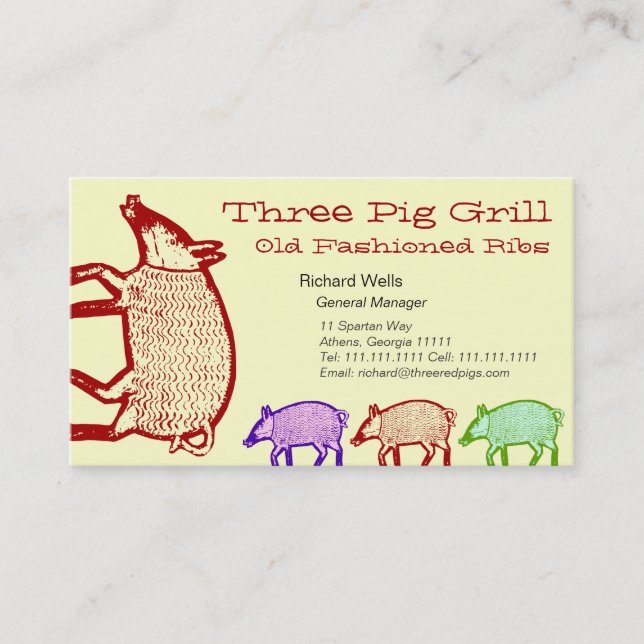 Three Pigs - Business Card for Farm, Restaurant (Front)