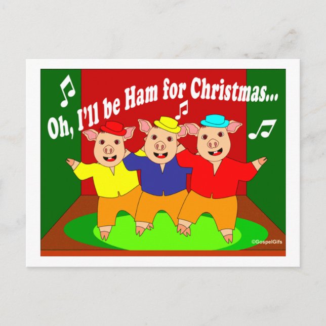 Three Pigs Christmas Christian Gift Holiday Postcard (Front)