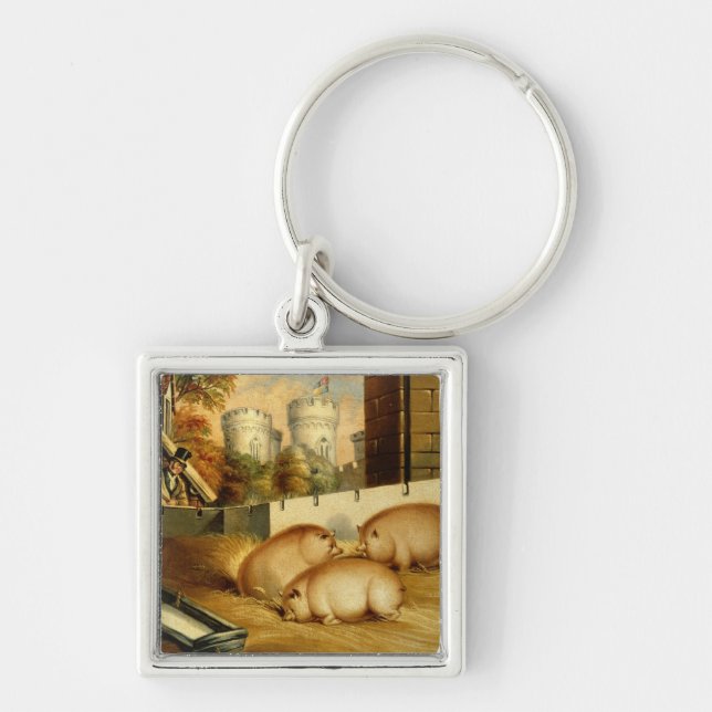 Three Pigs with Castle in the Background Keychain (Front)