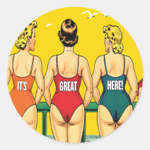 Three Pin-up Girls from Behind, Beach Humor, Funny