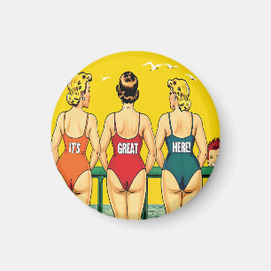 Three Pin-up Girls from Behind, Beach Humor, Funny Magnet