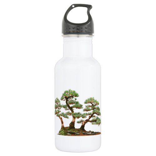 three pine bonsai trees stainless steel water bottle