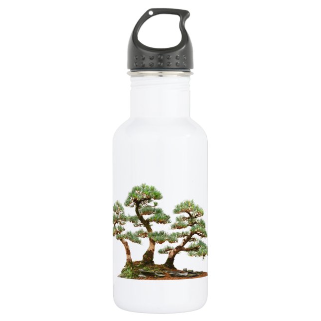 three pine bonsai trees stainless steel water bottle (Front)