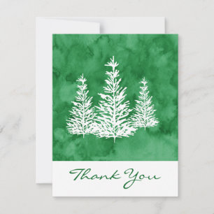 Three Pine Trees Green Watercolor Abstract Thank You Card