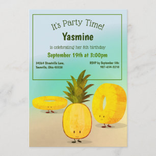Three Pineapple Character Kids Birthday Invitation