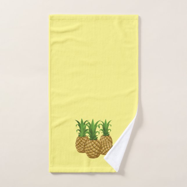 Three Pineapples Tropical Yellow Kitchen Towel (Hand Towel)