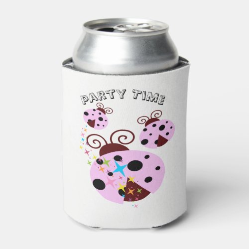 Three pink and black ladybug with stars can cooler