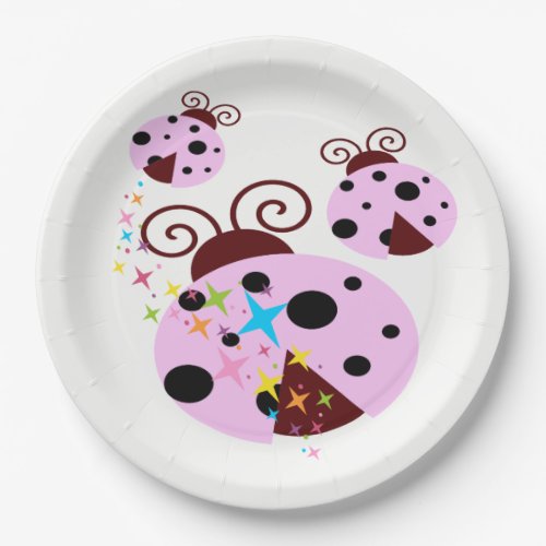 Three pink and black ladybug with stars paper plates