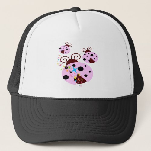 Three pink and black ladybug with stars trucker hat