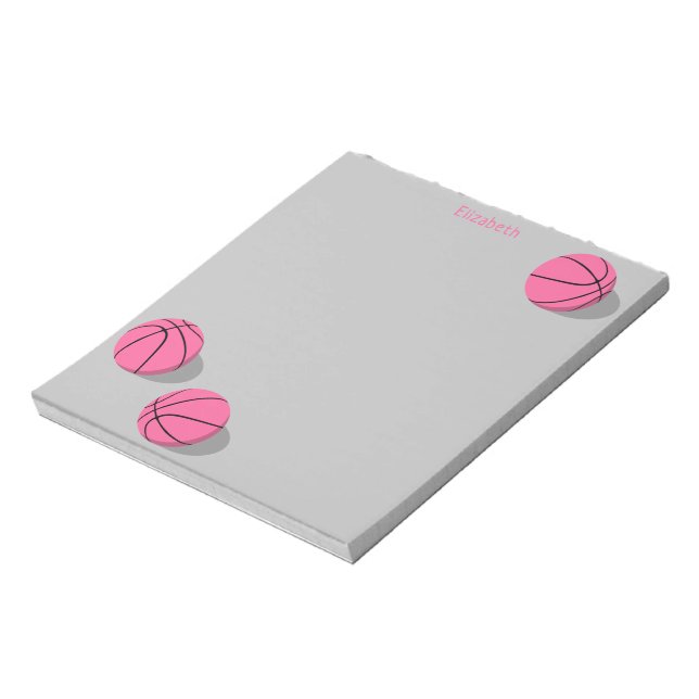 three pink basketballs girly sports personalized notepad (Rotated)