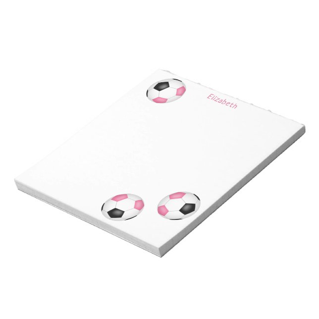 three pink black soccer balls girls name notepad (Rotated)