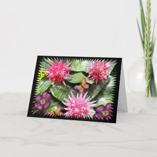 Three Pink Cactus Flowers With Butterflies Card