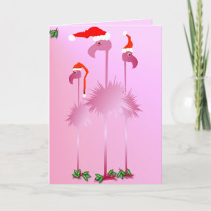 Three Pink Christmas Flamingos Holiday Card