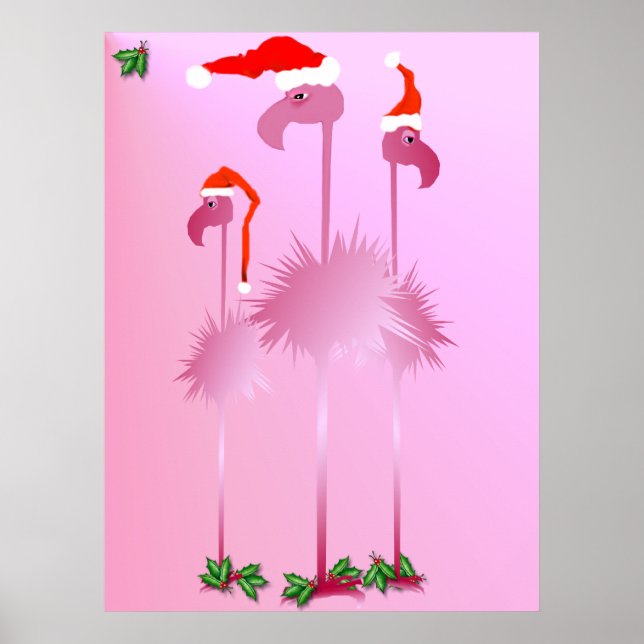 Three Pink Christmas Flamingos poster (Front)