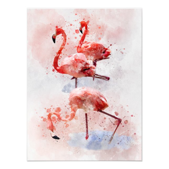 Three Pink Flamingos Watercolor Photo Print (Front)