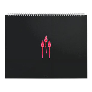 Three pink flowers with a black background calendar