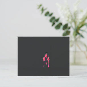 Three pink flowers with a black background postcard