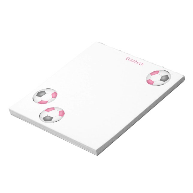 three pink gray soccer balls girls name notepad (Rotated)