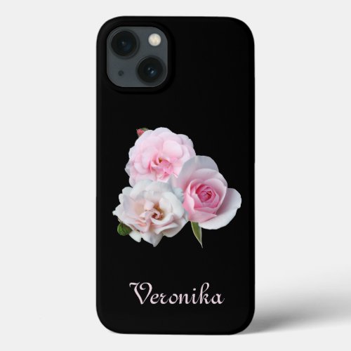Three pink roses Add text iPhone 13 Case
