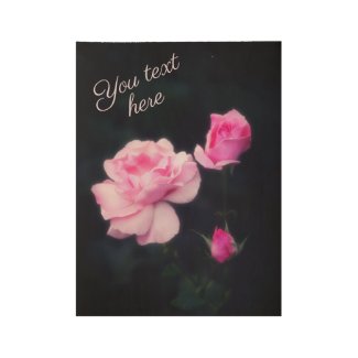 Three Pink Roses on a dark background. Add text. Wood Poster