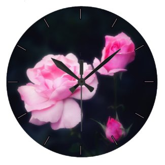 Three Pink Roses on a dark background. Large Clock