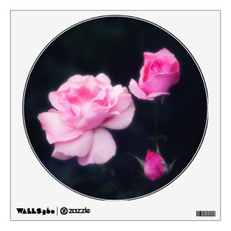 Three Pink Roses on a dark background. Wall Decal