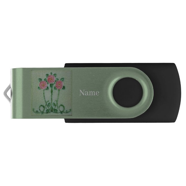 Three Pink Roses Thunder_Cove Flash Drive (Back)