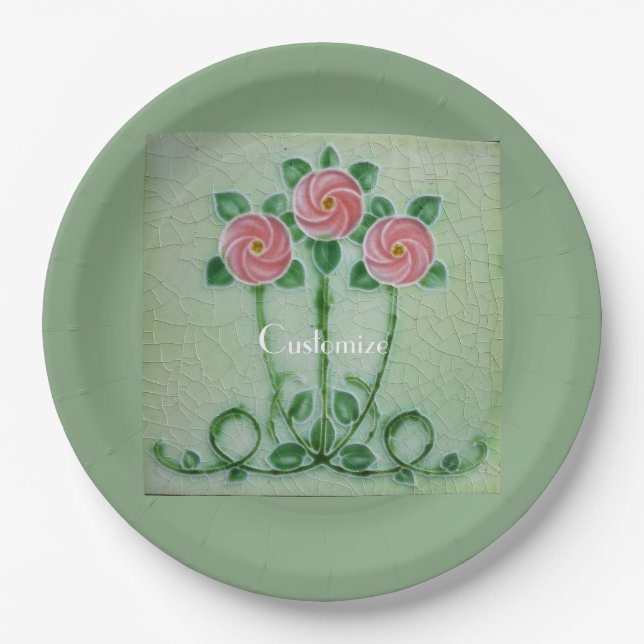 Three Pink Roses Thunder_Cove  Paper Plates (Front)