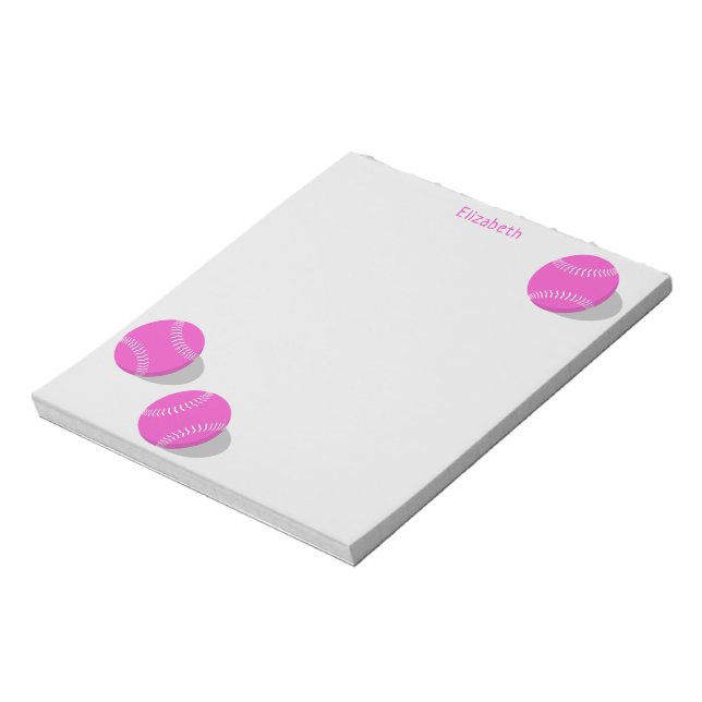 three pink softballs girls personalized sports notepad (Rotated)