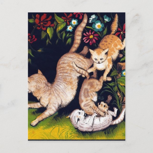 Three Playful Cats Postcard (Front)