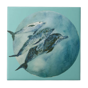 Three Playful Dolphins Ceramic Tile