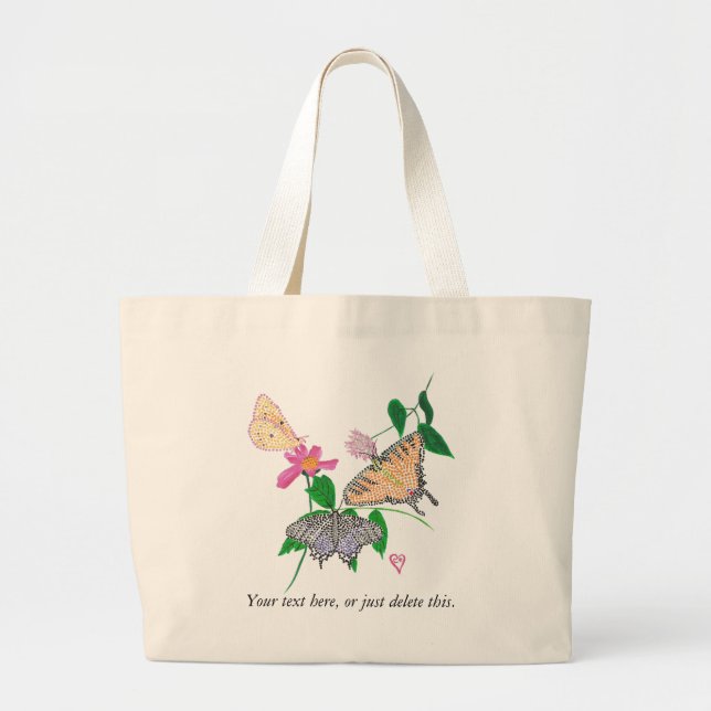 Three Pointillism Butterflies Your Text Tote Bags (Front)