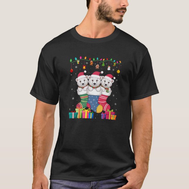 Three Polar Bear in Sock Funny Boys Girls Kids Chr T-Shirt (Front)