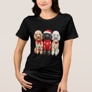 Three Poodle Christmas Dogs Holiday Tri-Blend Shirt