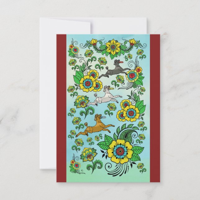 Three Poodles Catching Frisbees Note Card (Front)