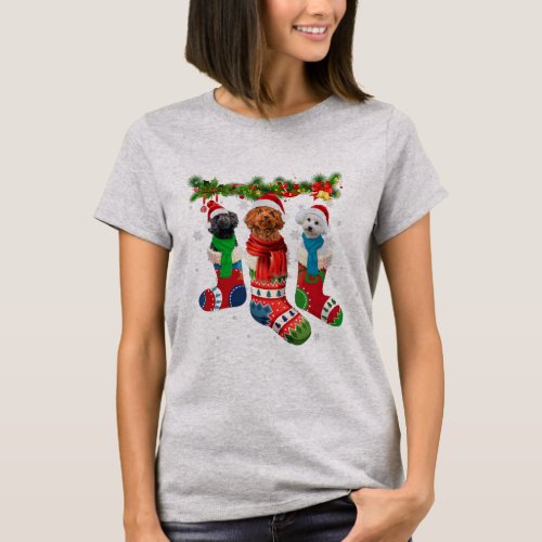Three Poodles In Christmas Socks  T_Shirt