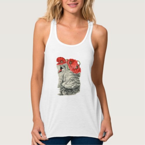 Three poppies and a swan tank top