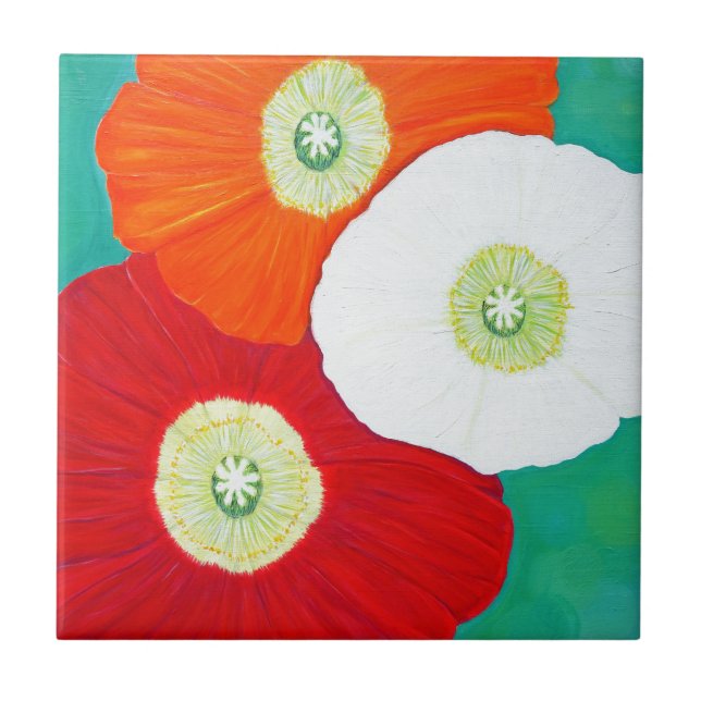 Three Poppies Painting Ceramic Tile (Front)