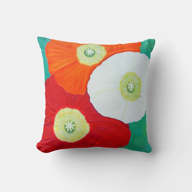 Three Poppies Painting Throw Pillow (Front)