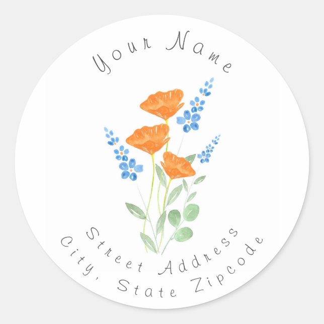 'Three Poppies Watercolor Bouquet' Label (Front)