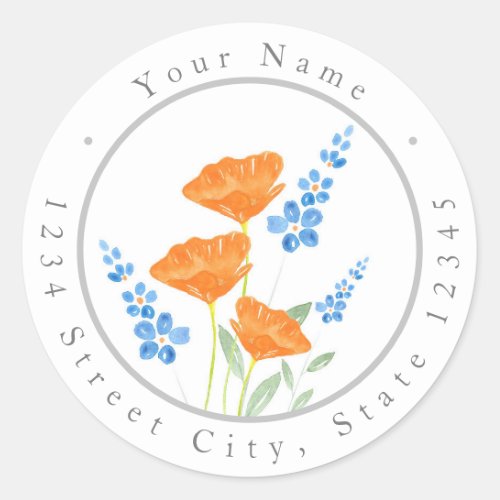 Three Poppies Watercolor Bouquet Labels